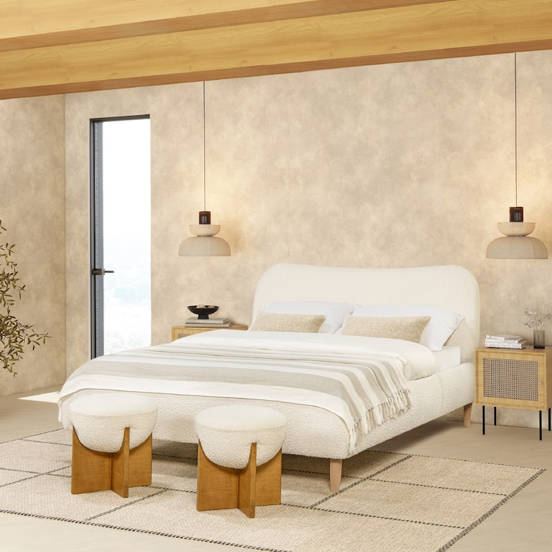 Roman Boucle Sherpa Curved Headboard Modern Platform Bed
