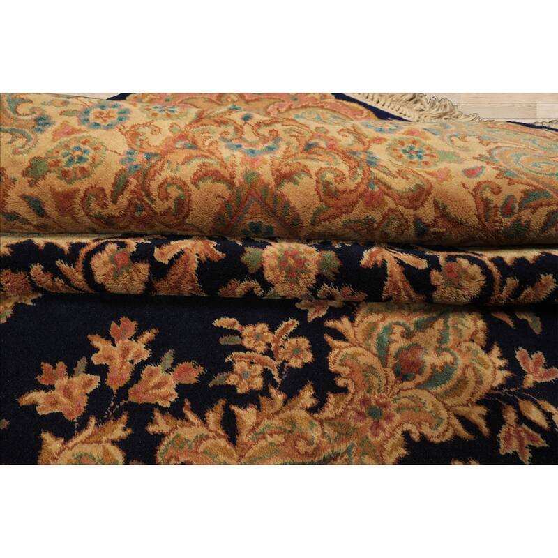 9x11'10'' Hand Knotted Wool Navy 250 KPSI Kerman Vintage pristine Geometric Rug - 9' x 11' 10''