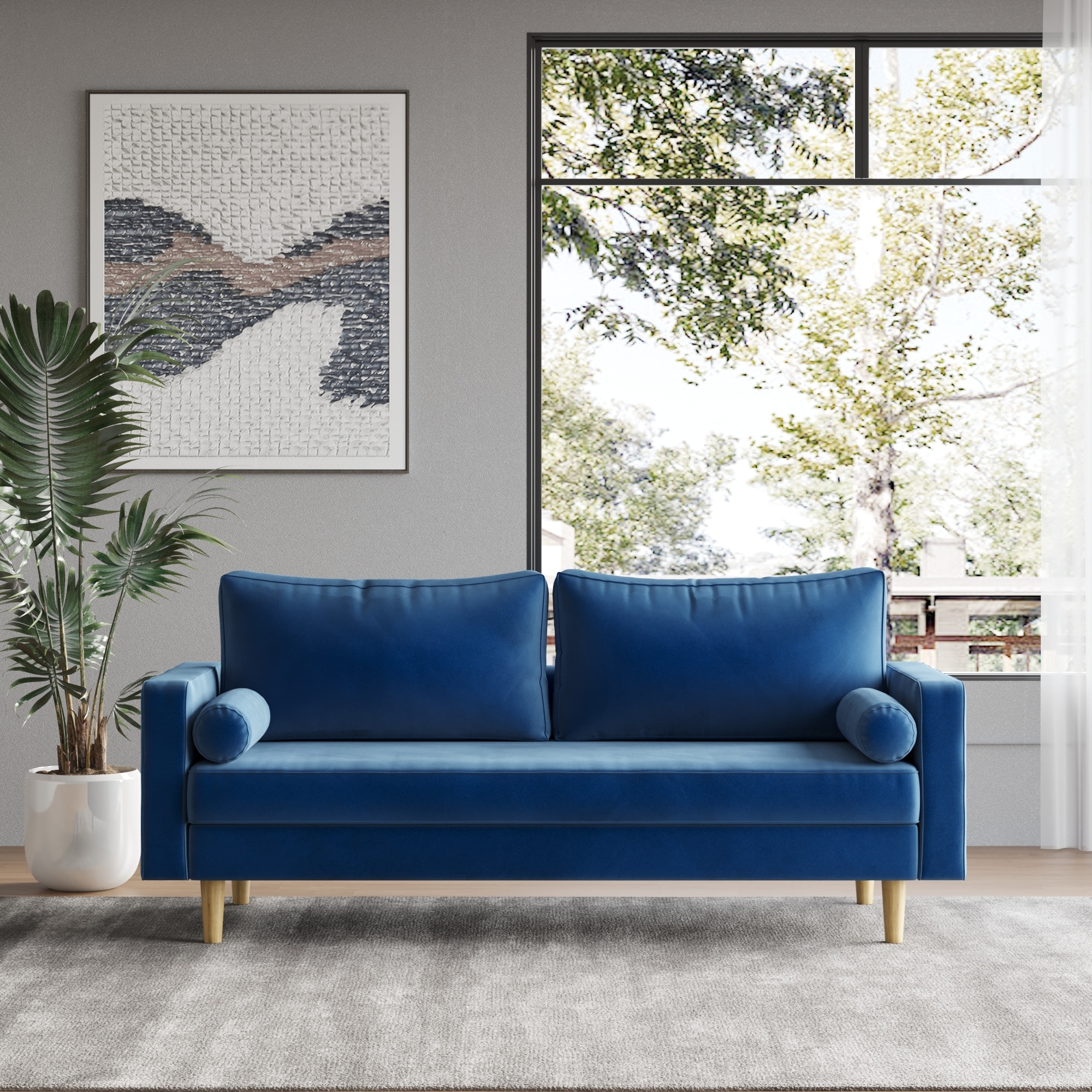 Velvet Sofa Couch Mid Century Modern Craftsmanship 73 inch sofa