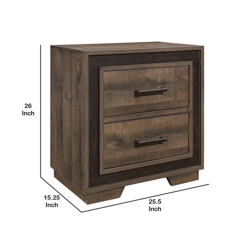 Brown 2 Drawer 25.5 in. W Nightstand with Sturdy Drawer Pulls