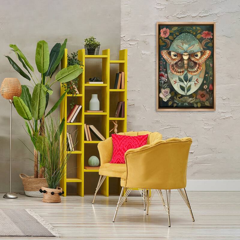 Stupell Moth with Blooming Florals Framed Floater Canvas Wall Art Design By The Dutch Lady
