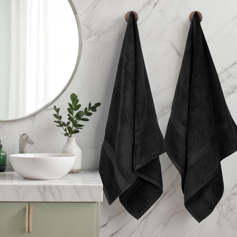 Superior Egyptian Cotton Pile Heavyweight Bath Towel Set of 2 - Black