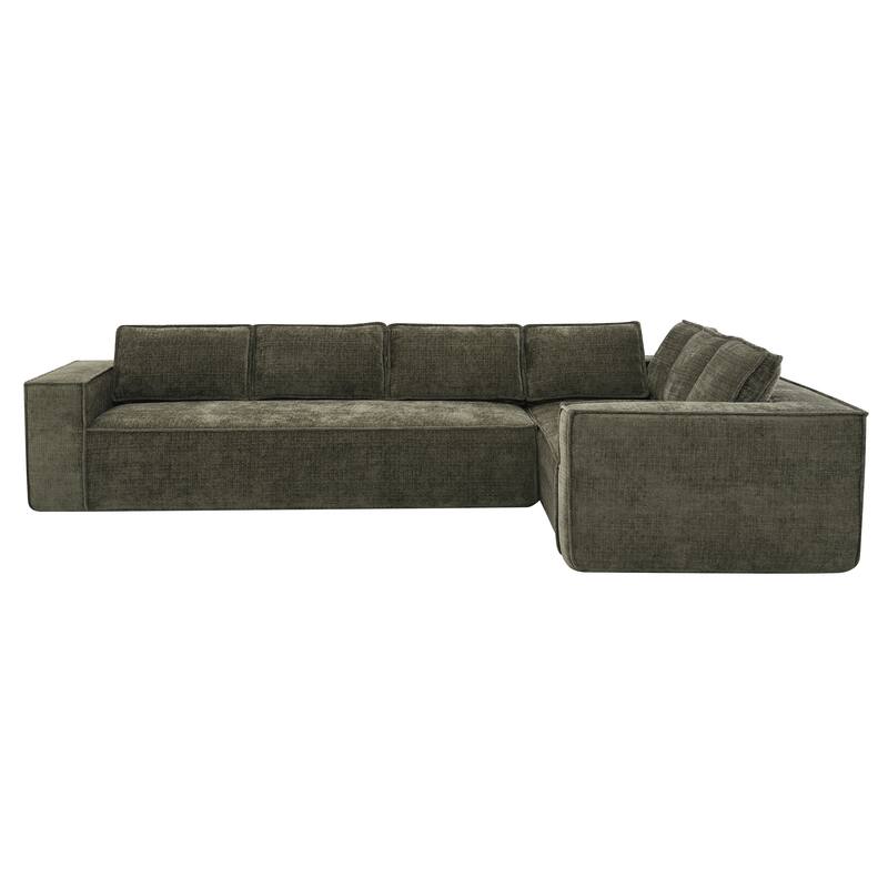 129.5" Chenille Modular Sectional Sofa with Wrinkle-Resistant Fabric, 6-Seater L-Shaped Cloud Couch, No Assembly Required