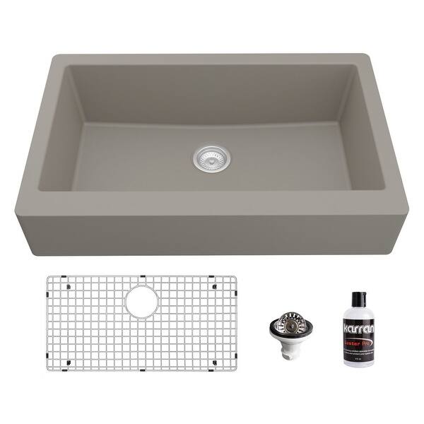 slide 2 of 68, Karran Retrofit Farmhouse Quartz Single Bowl Kitchen Sink Kit Concrete