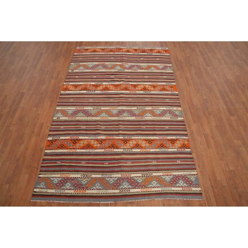 Hand Woven Oriental 100% Wool Carpet Southwestern Tribal Multi-Colored Kilim Area Rug - 8' 5'' X 5' 4''