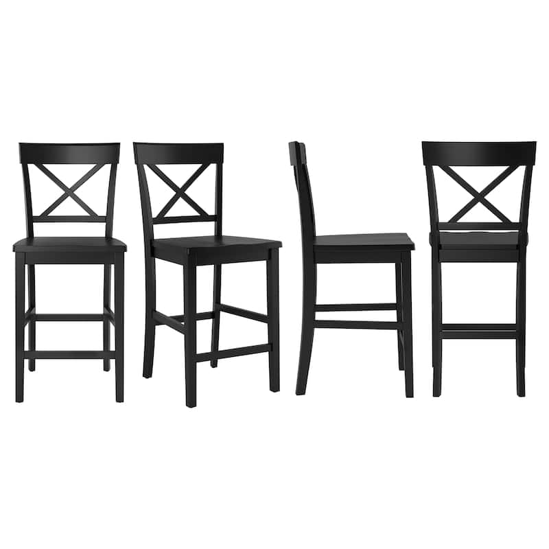 24 in. Solid Wood Cross Back Bar Stools X-Back Wooden Bar Chairs with Footrests - 19.7"D x 17.5"W x 28.4"H