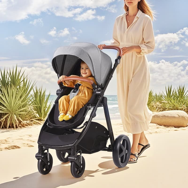Oxford Aluminum Stroller with Bassinet and Adjustable Canopy - 35.4” L x 25.8” W x 43.9” H