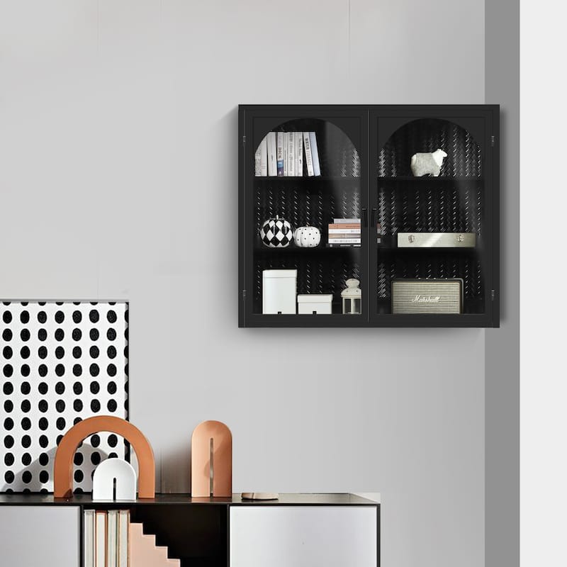 27.56"Glass Doors Modern Two-door Wall Cabinet