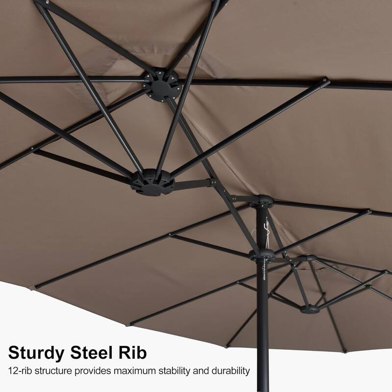 PURPLE LEAF 15ft Patio Market Umbrella with Lights OR Without lights and Base Double-Sided Rectangle Outdoor Table Sun Umbrellas