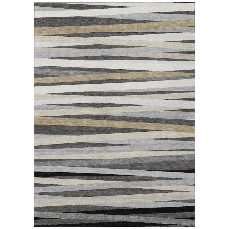 Machine Washable Indoor/ Outdoor Modern Stripes Chantille Rug