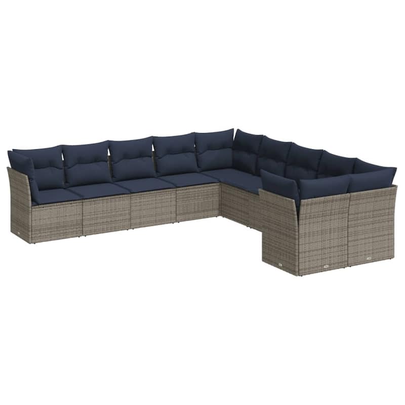 vidaXL 10/11 Piece Patio Sofa Set with Cushions Brown/Gray Poly Rattan - 21.7 x 24.4 x 27.2