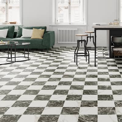 Merola Tile Marbilia Chess Marquina Gold 17-3/8" x 17-3/8" Porcelain Floor and Wall Tile