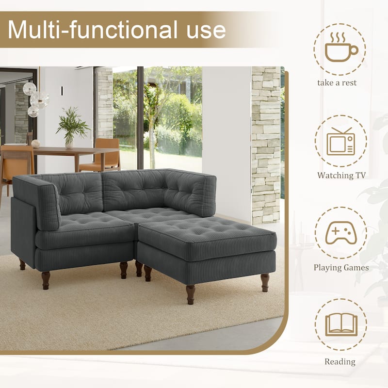 Oversized Sofa Corduroy Tufted Modular Sectional Set