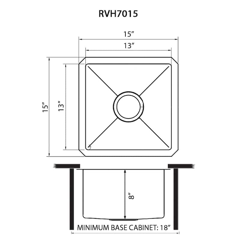 Ruvati 15 inch Undermount Bar Prep 16 Gauge Kitchen Sink Round Corners Stainless Steel Single Bowl - 15 x 15 - 15 x 15