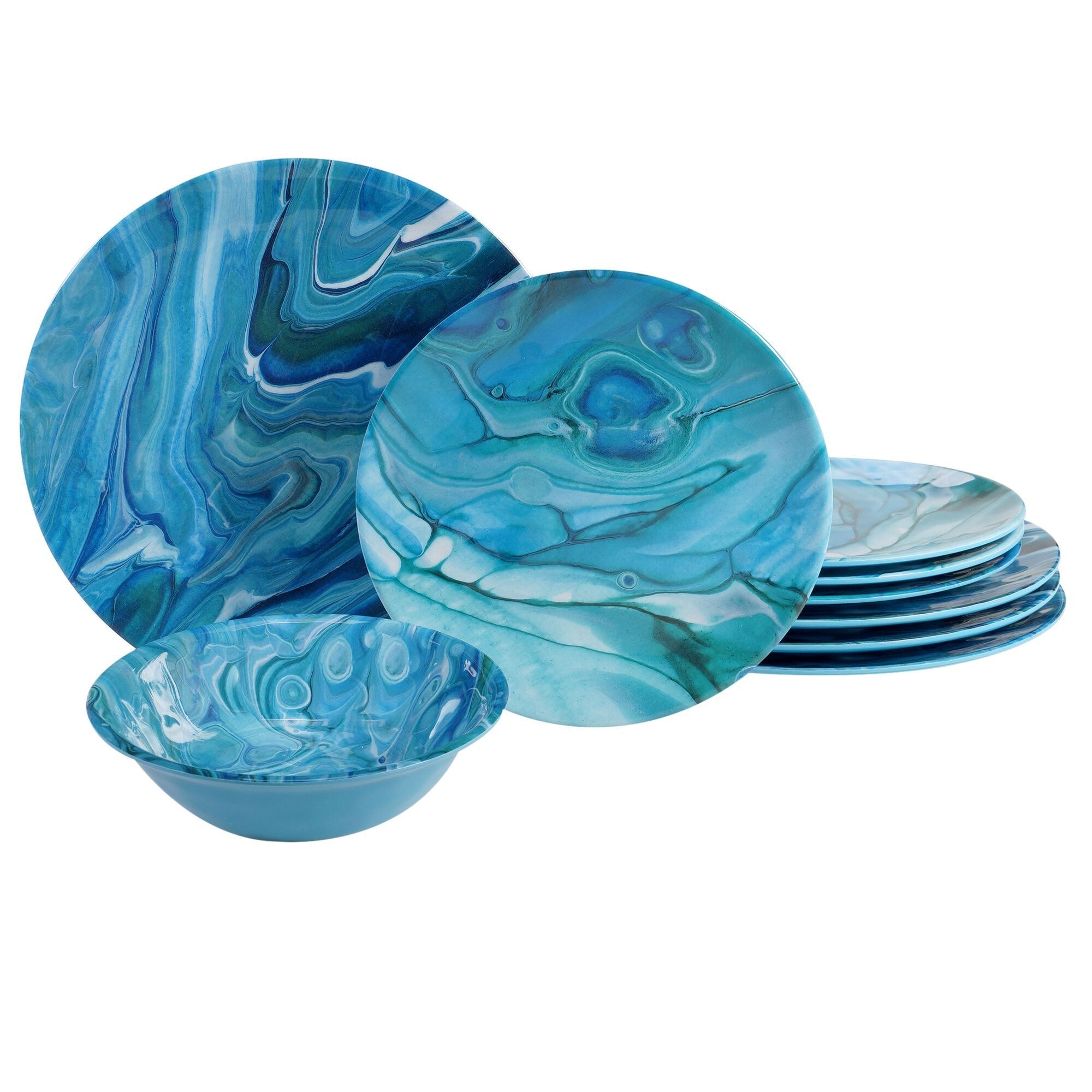 Shop 12pc Turquoise Blue And White Fluidity Outdoor Dinnerware Set