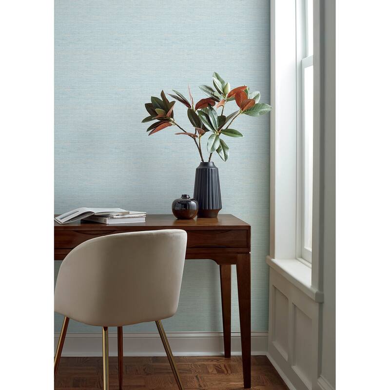 Chesapeake Agave Sky Blue Faux Grasscloth Wallpaper