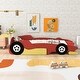 preview thumbnail 4 of 13, Red Twin Size Wood Race Car-Shaped Platform Bed with Wheels
