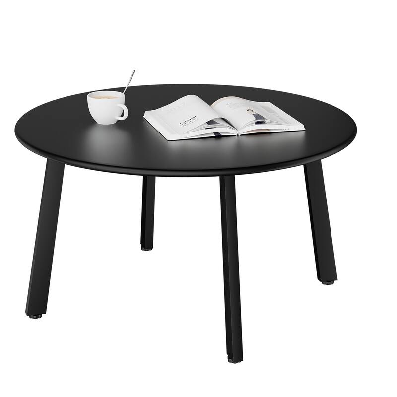 Black Iron Round Patio Coffee Table with Adjustable Feet - 27.6 x 27.6 x 15.4 in