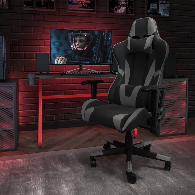 Racing Gaming Ergonomic Chair with Fully Reclining Back in Red LeatherSoft - Grey