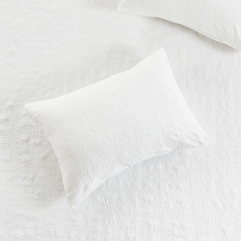 Royel Matelasse Embroidery Cotton Quilt & Coverlet Set - 2 Color - White - Queen - 3 Piece