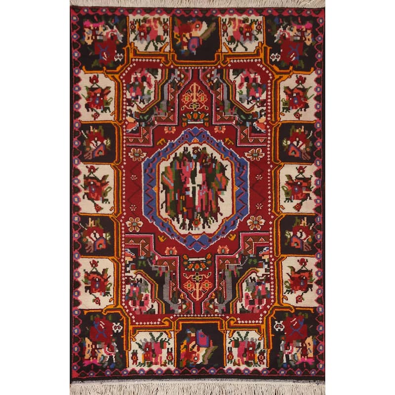 Hand Knotted Oriental 100% Wool Carpet Traditional Medallion Red Bakhtiari Area Rug - 4' 7'' X 3' 5''