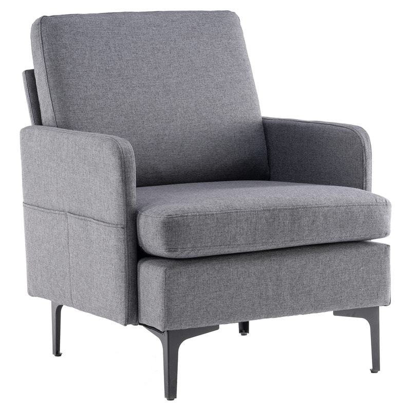 Upholstered Linen Accent Armchair - Dark Grey