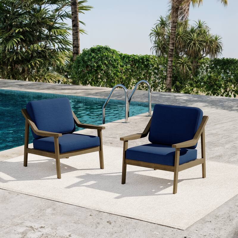 Outdoor Patio Club Chair Arm Lounge Cushion Chair (Set of 2)