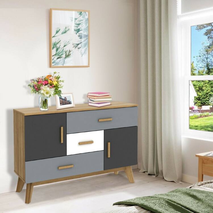 Free-standing Storage Floor Cabinet with 2 Doors and 3 Drawers - 46.5" x 16" x 32"(L x W x H)