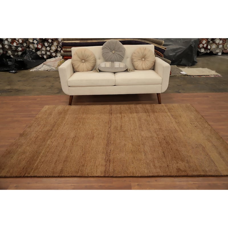 Hand Knotted Oriental 100% Wool Carpet Modern Solid Brown Gabbeh Area Rug - 7' 8'' X 5' 2''