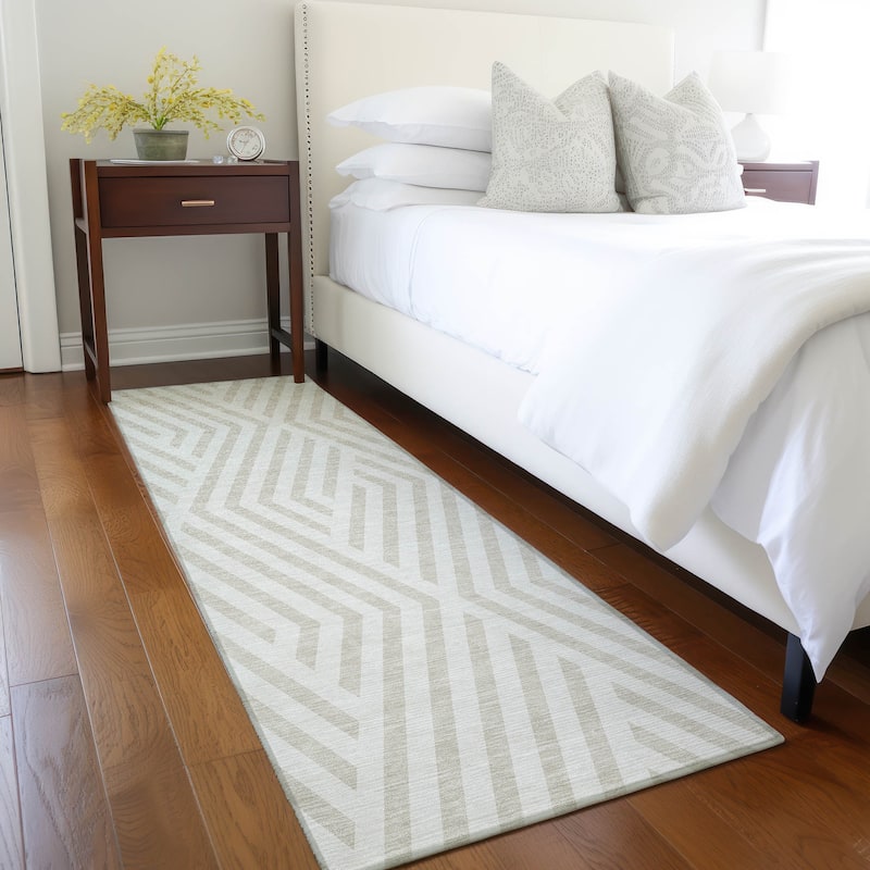 Machine Washable Indoor/ Outdoor Modern Diamonds Chantille Rug
