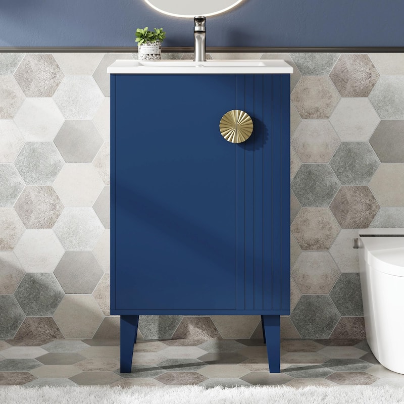 French Style 20-inch Freestanding Bathroom Vanity with Ceramic Sink