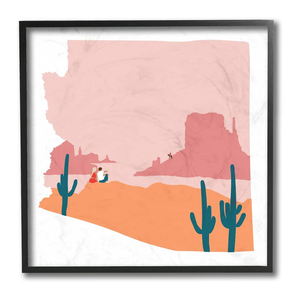 Stupell Couple At Western Canyon Arizona State Outline Framed Giclee Art Design By Victoria Kukla