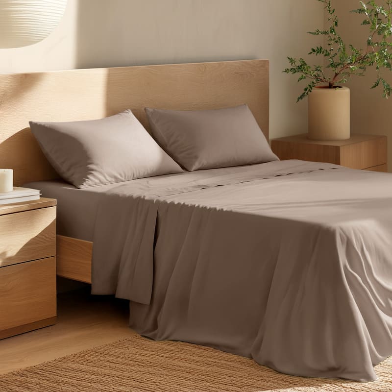 Bare Home Organic Cotton Sheet Set - Crisp Percale Weave - Twin XL - Taupe
