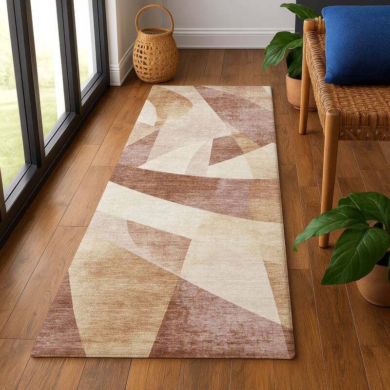 Premium Washable Super Soft Abstract Contemporary Mayfield Rug - 2'3" x 7'6" - Paprika