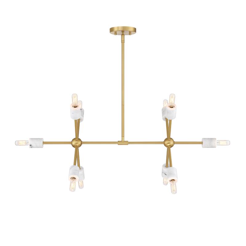 Star Dust 60 Watt 10-Light Brushed Gold Mid-Century Modern Island Light with Natural Marble Accents - 14