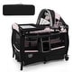 preview thumbnail 22 of 26, Babyjoy Pack & Play Baby Diaper Changing Table 4 in 1 Portable - See Details Black+Pink