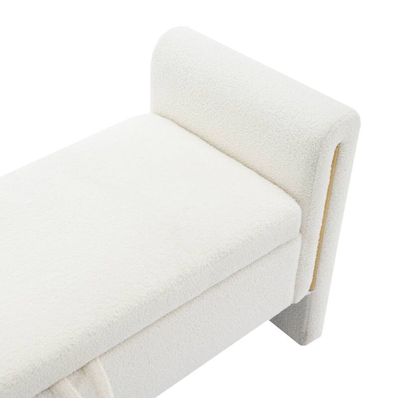 Modern Teddy Bed End Bench with Arms, Plush Upholstered Ottoman Footrest with Storage, Comfy Window Bench for Bedroom