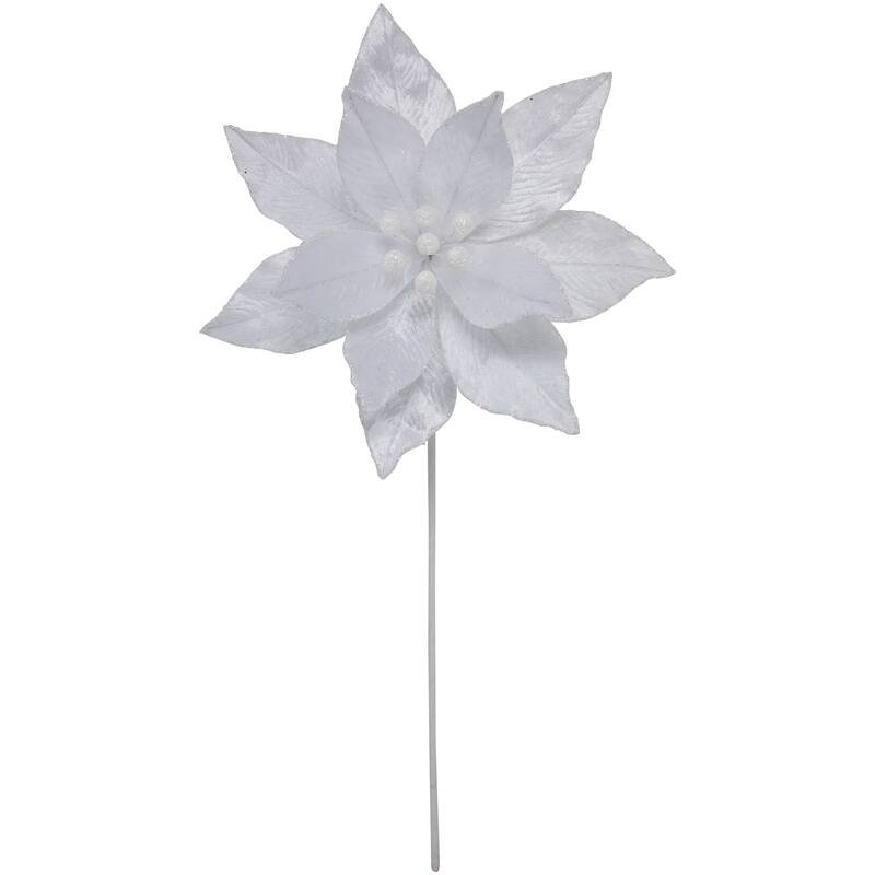 24" White Glittered Poinsettia Floral Christmas Pick - 24