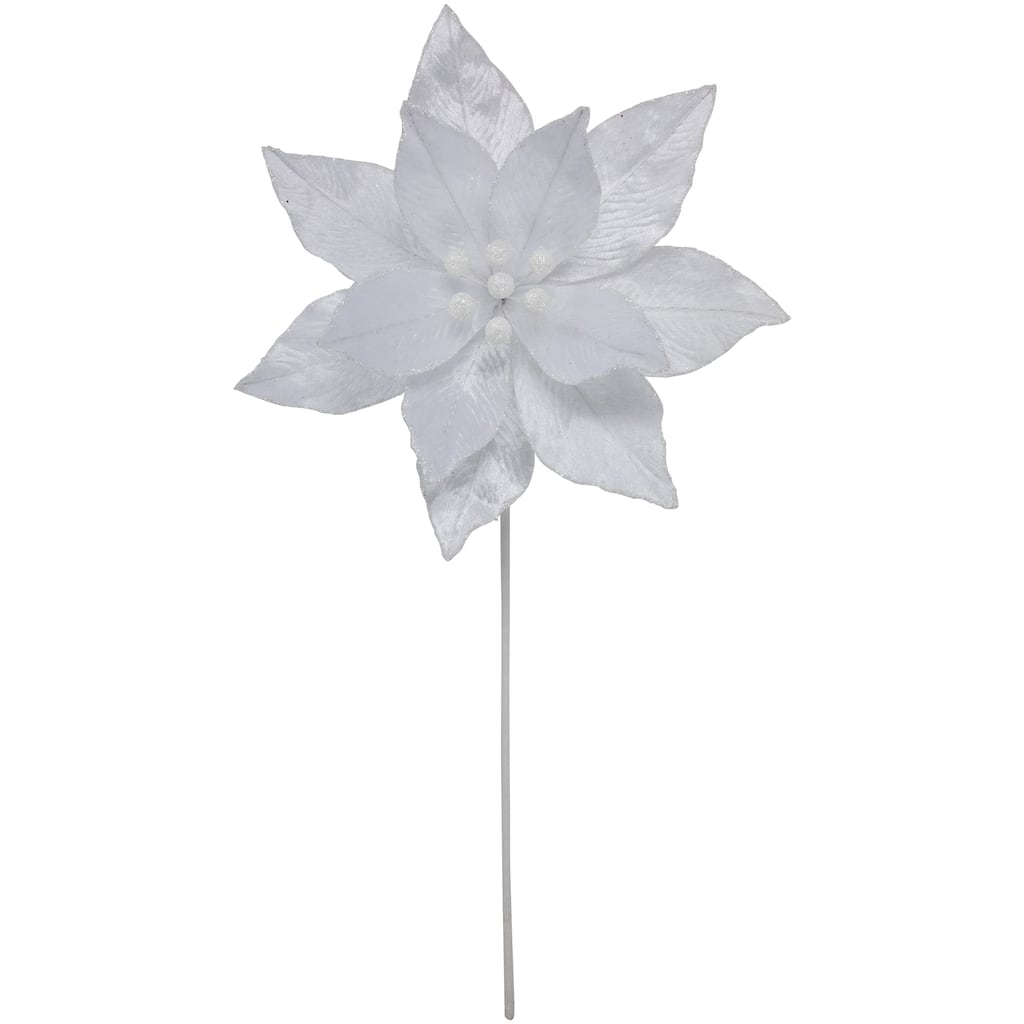 24" White Glittered Poinsettia Floral Christmas Pick - 24