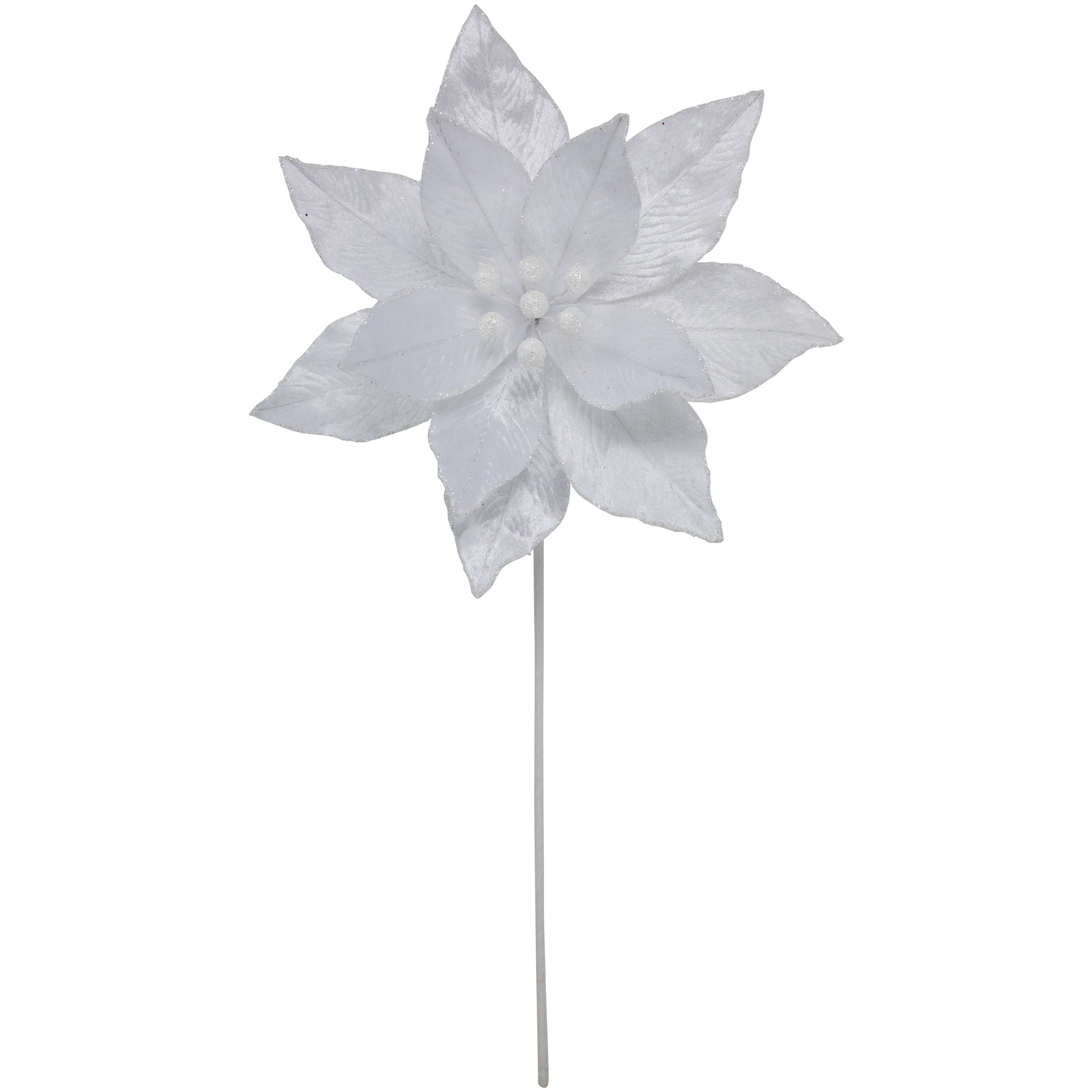 24" White Glittered Poinsettia Christmas Stem Spray
