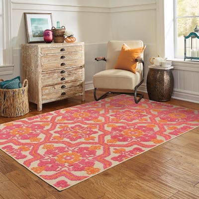 Cara Mixed Pile Ornate Floral Medallions Indoor/ Outdoor Area Rug