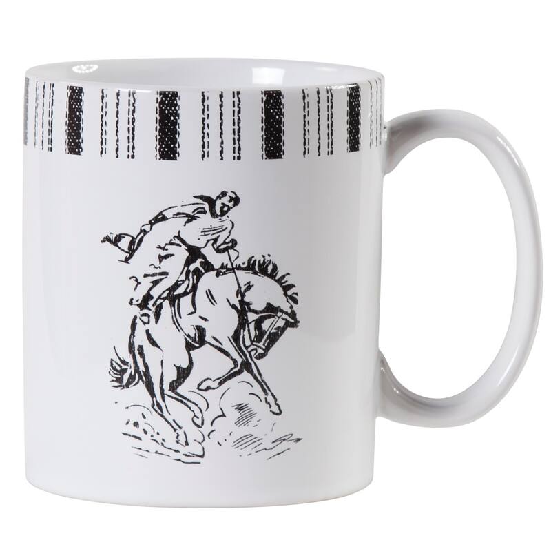 Paseo Road Ranch Life Black and White Western Rustic 4 Piece Ceramic Mug Set - Bronco