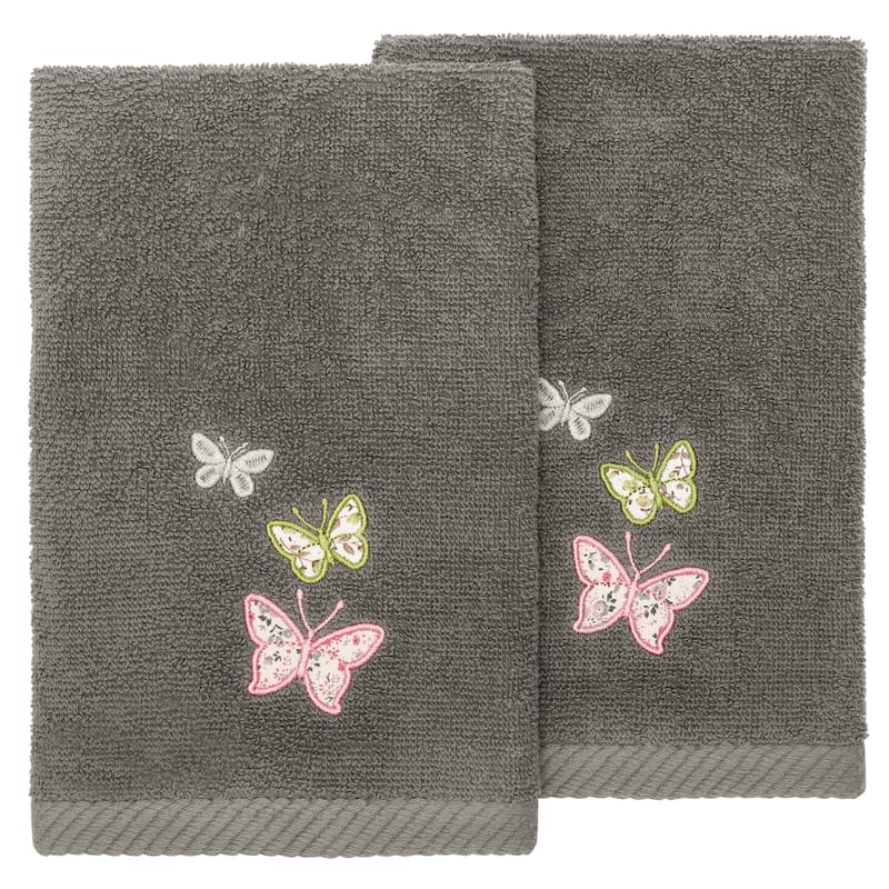 Authentic Hotel and Spa 100% Turkish Cotton Mariposa 2PC Embellished Fingertip Towel Set