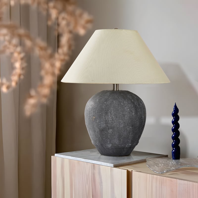 Global Accent Ceramic Table Lamp with Linen Shade - 21.65" H x 17.99" W x 17.99" D - Dark Grey