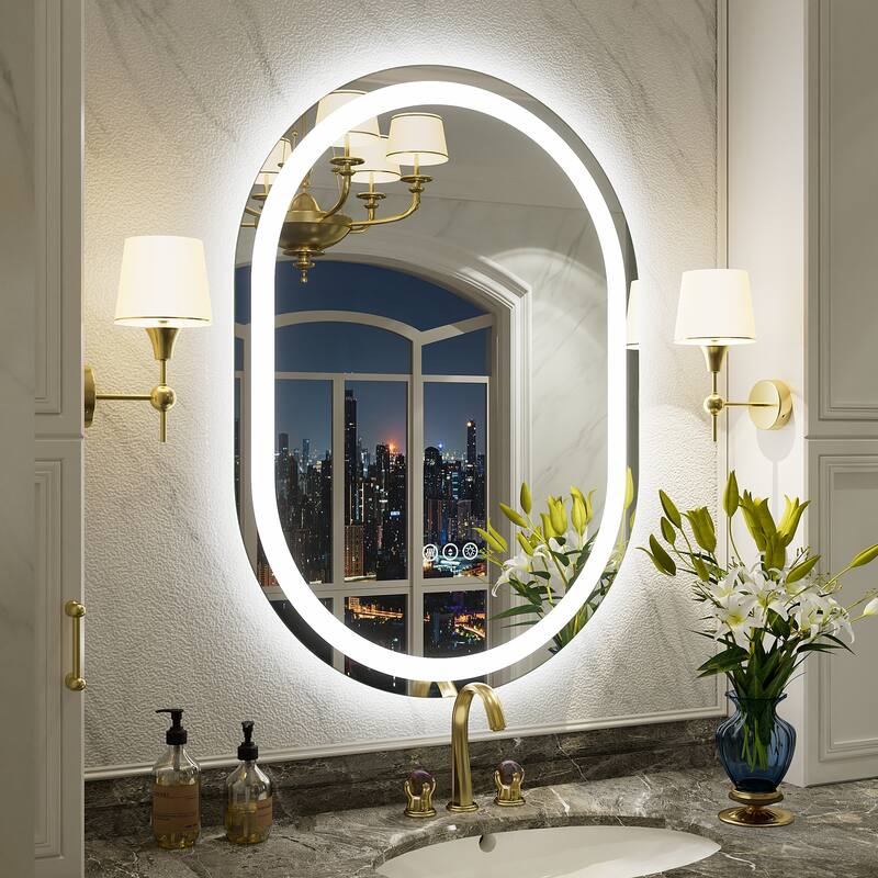 UL Certified Oval LED Lighted Anti-fog Wall Bathroom Vanity Mirror - 20"x28" - Front and back light