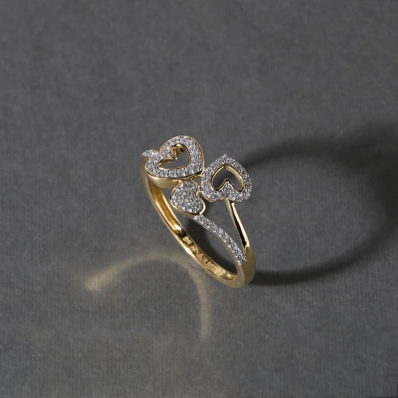 1/6ct TDW Triple Heart Diamond Promise Fashion Ring in 10K Gold for Women