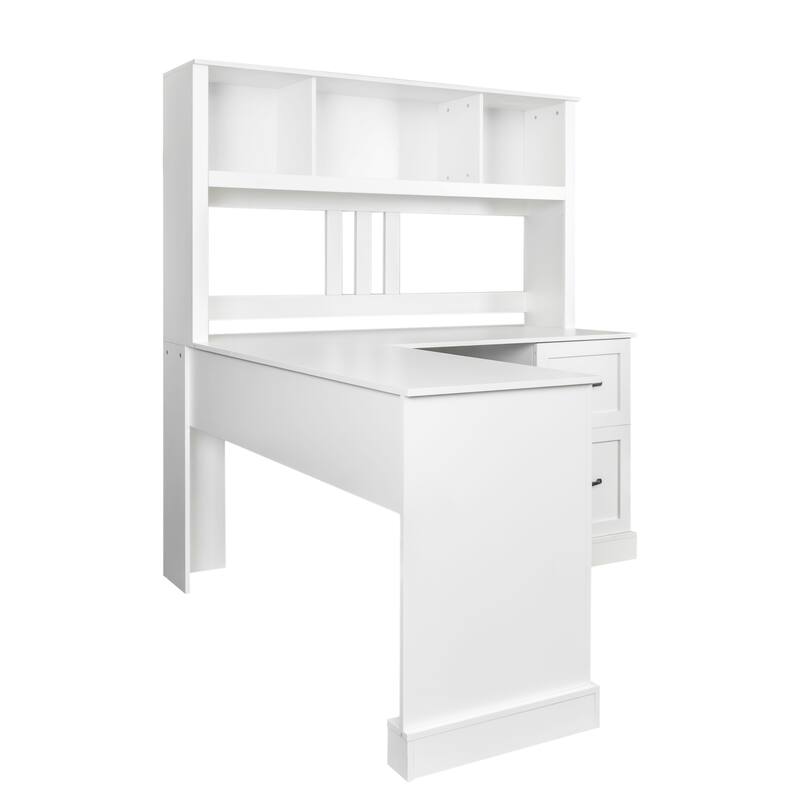 Home Office Computer Desk with Hutch, L-Shape Work Desk Corner Desk with 2-tier Open Shelf and 2 Large Drawer