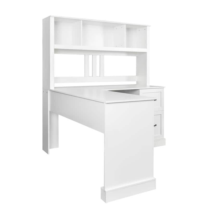 Wood Computer Desk with Hutch, L-Shaped Office Desk with Bookshelf, Storage Cabinet, Modern Workstation for Office Home