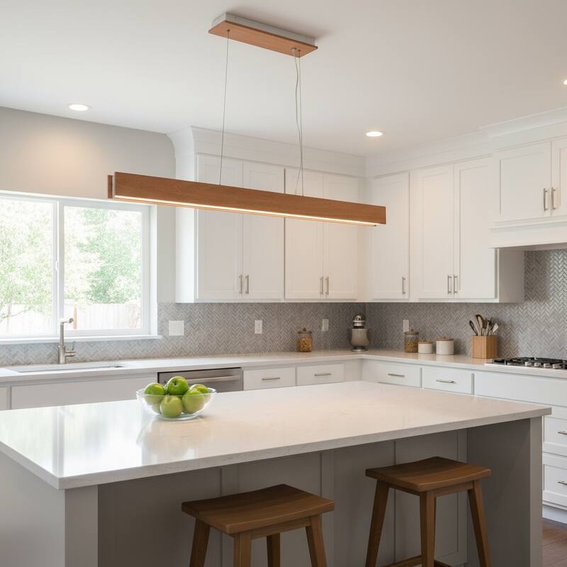 48 inch LED Pendant light in natural finish - 120"H x 48"W x 2.75"D