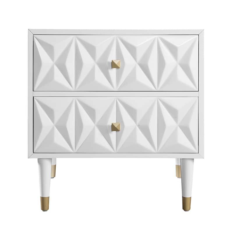 27" White Geometric Patterned Two Drawer Nightstand